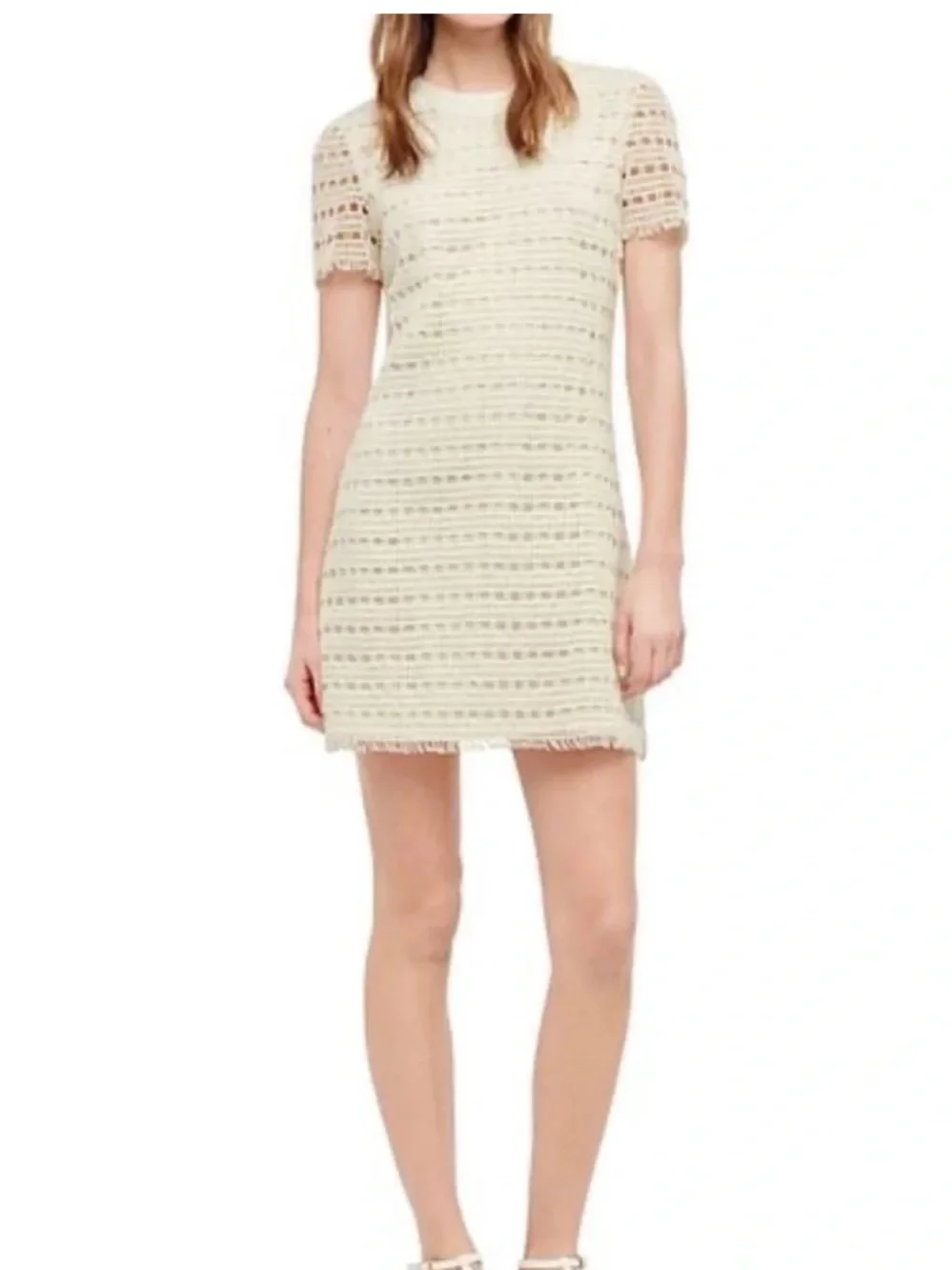 TORY BURCH Cream Shirt Sleeve Crochet Dress